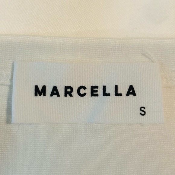 Marcella Manhattan slit gown asymmetrical hem midi length in white ponte stretch - Picture 7 of 8